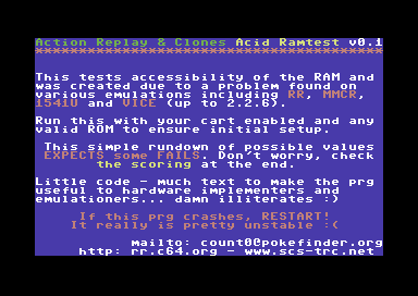 Action Replay and Compatibles Acid Ramtest Screenshot